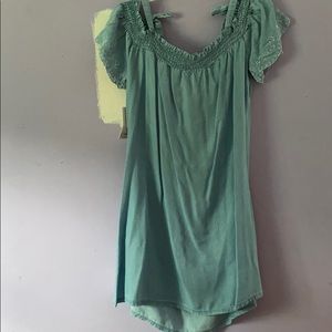 blue off the shoulder dress